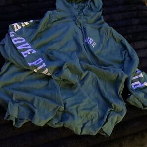PINK Victoria's Secret Long Sleeve Hoodie - Green & Silver